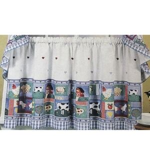 Farm Animal Barn Hearts Blue Gingham Tier Curtain Panels Only  Pair Old McDonald